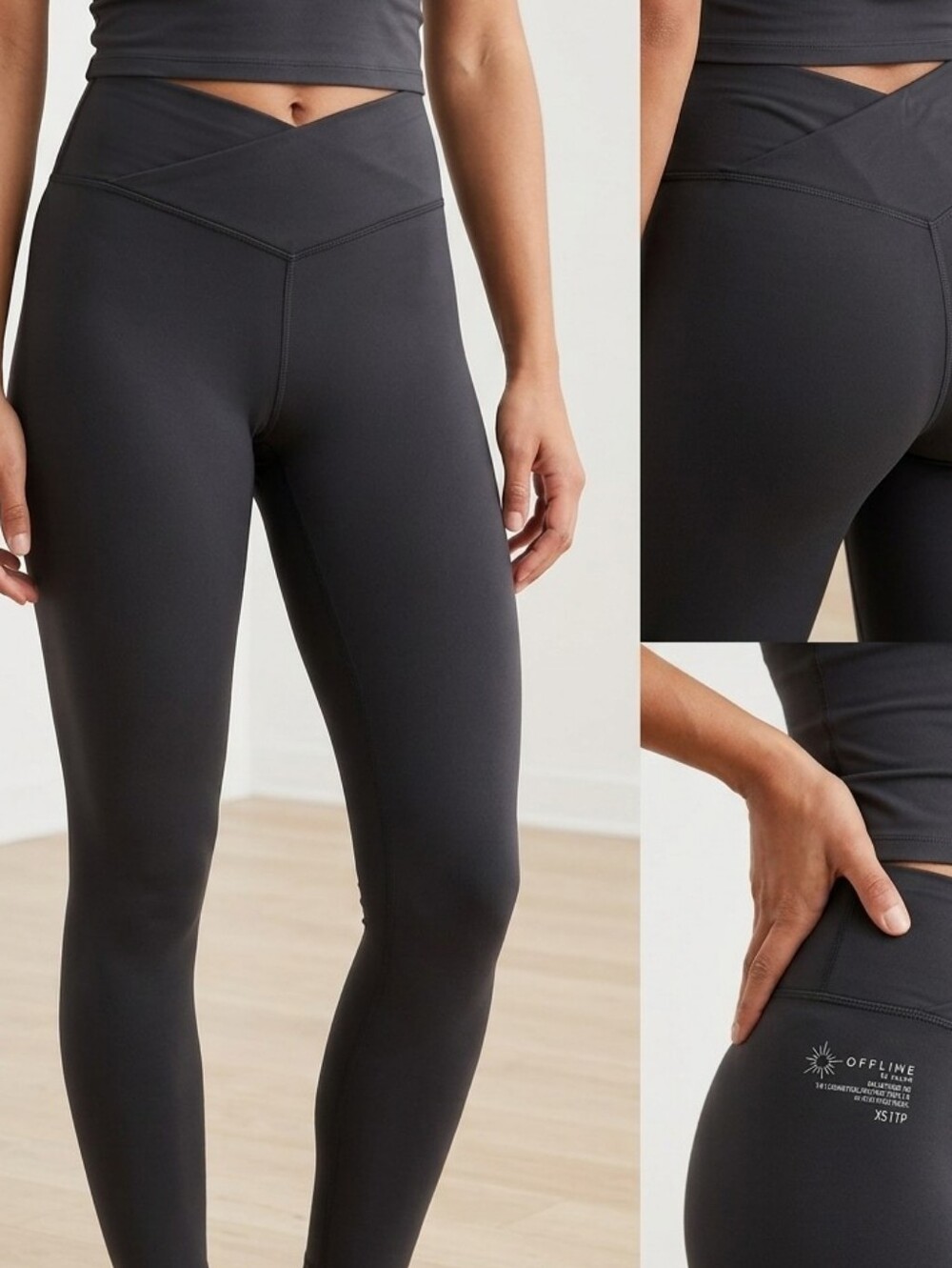 High-Rise Black Cross-Front Waist Leggings • Size XS